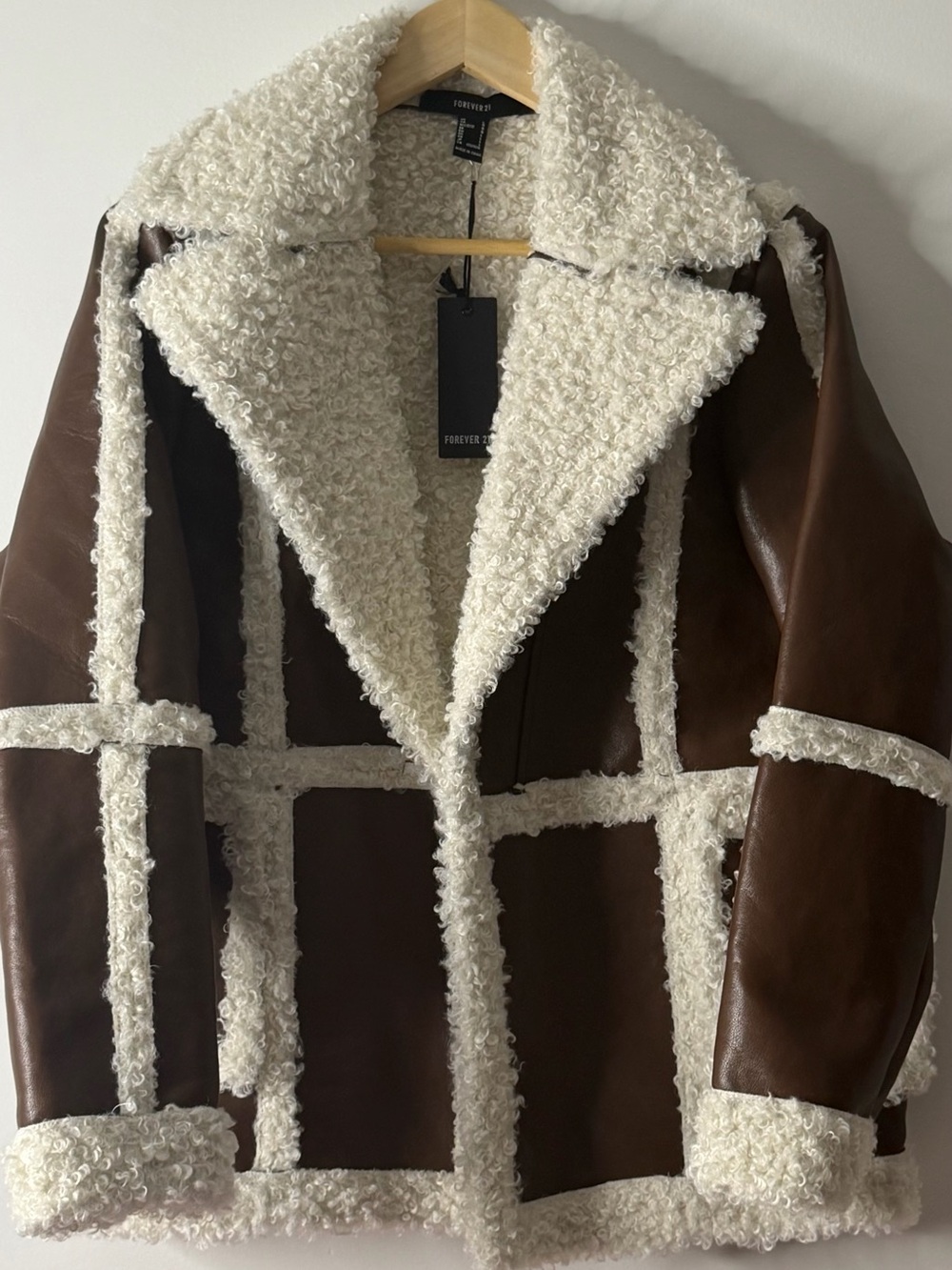 Forever 21 Brown Jacket with Cream Teddy Shearling Trim